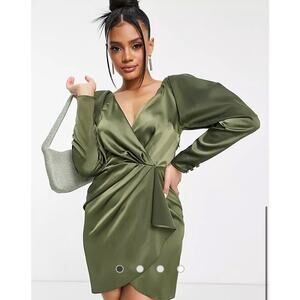 ASOS Design Satin Wrap Mini Dress Green Size 8